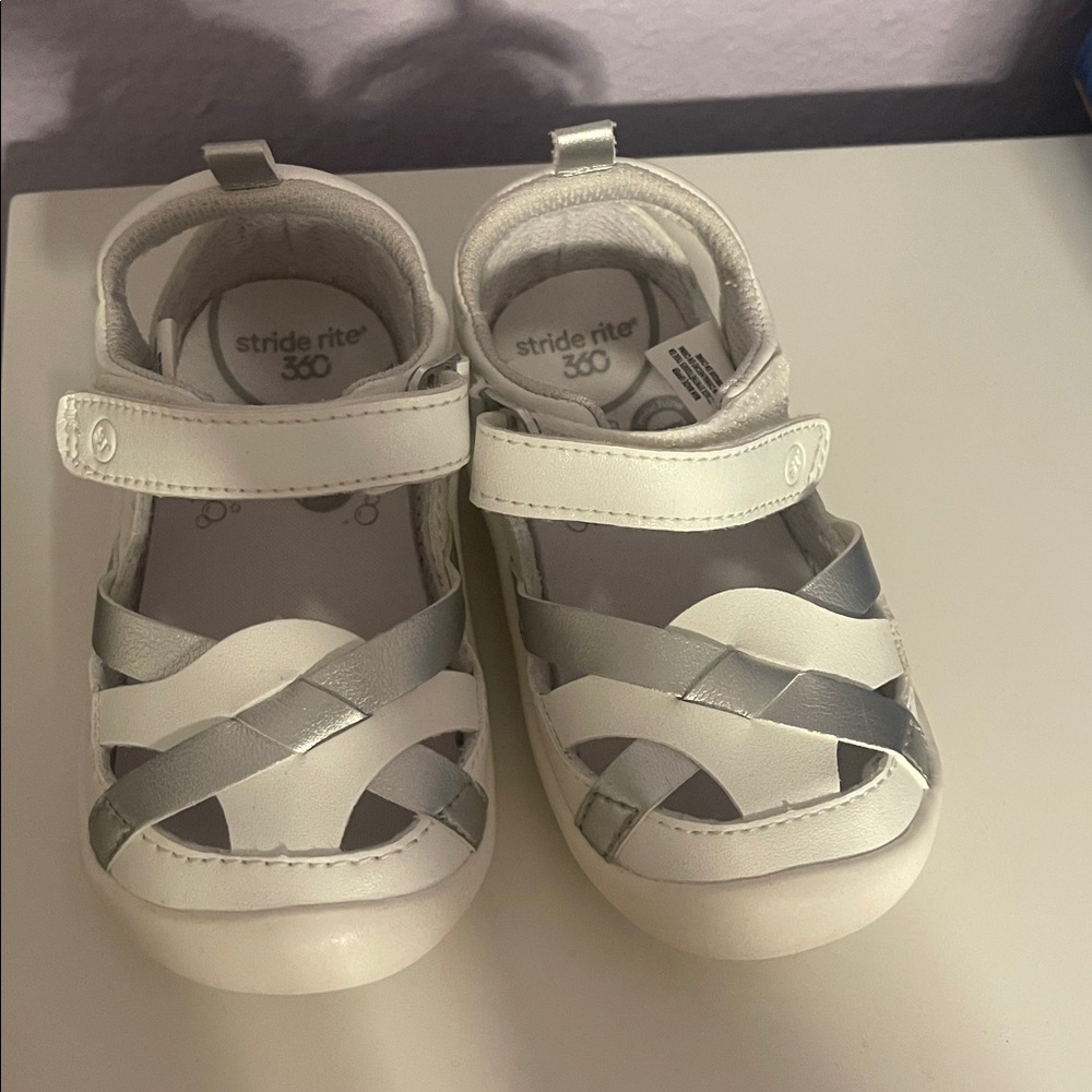 Stride Rite 360 White and Silver Baby Shoes
